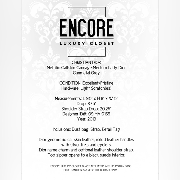 CHRISTIAN DIOR
Metallic Calfskin Cannage Medium Lady Dior
Gunmetal Grey - Picture 16 of 16